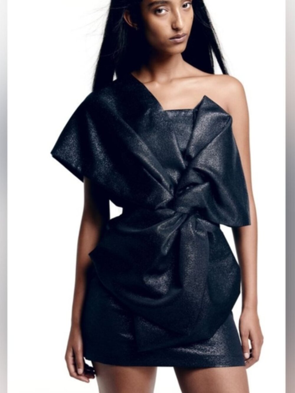 🖤H&M Bow-front mini Dress, NWT - Black Metallic L